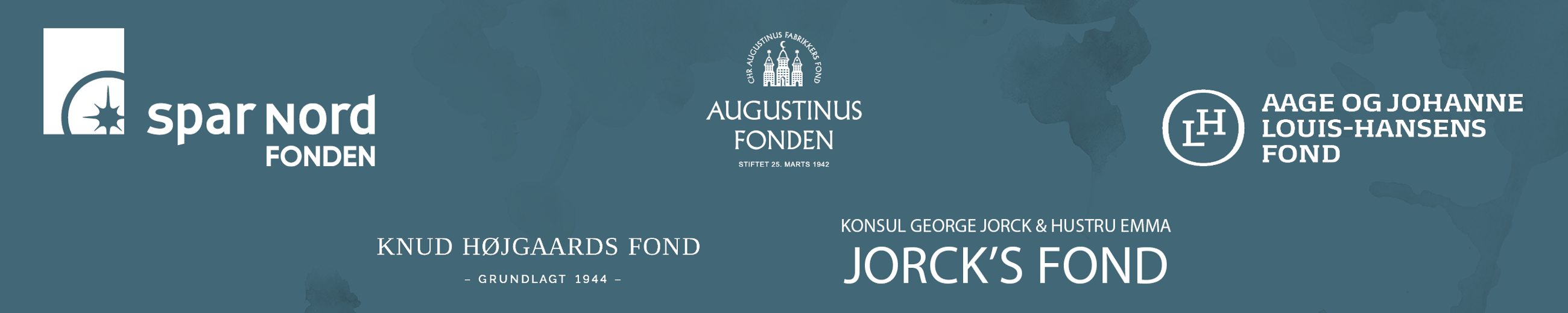Logoer: Spar Nord Fonden, Augustinus Fonden, Louis-Hansens Fond, Knud Højgaards Fond, Jorck's Fond