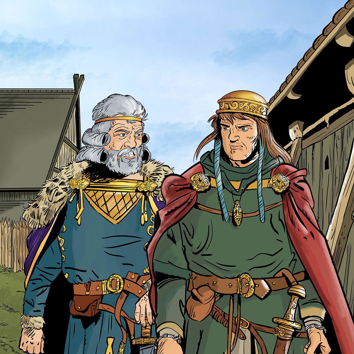 Tegning af de to danske konger Harald Klak og Horik den Første