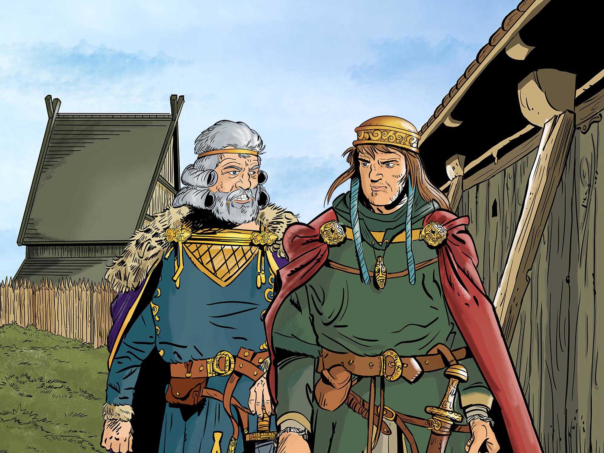 Tegning af de to danske konger Harald Klak og Horik den Første