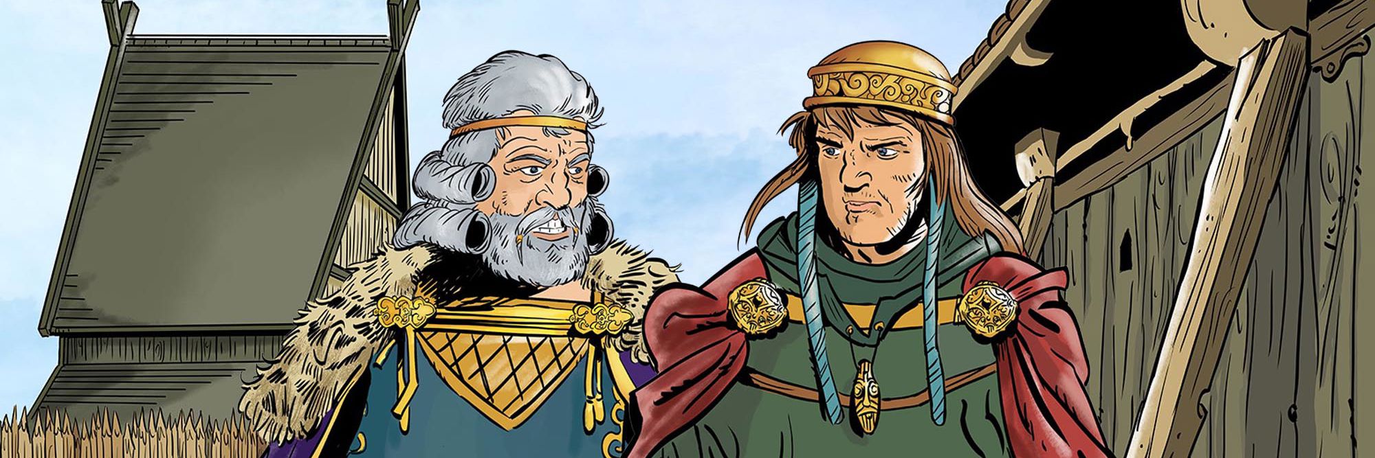 Tegning af de to danske konger Harald Klak og Horik den Første